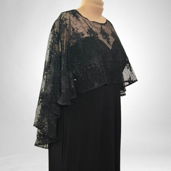 R & M Richards Plus Size Embroidered-Capelet Black Gown, NWT! Size 20W - Picture 4 of 14